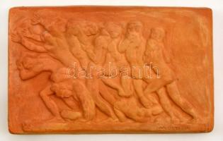 Medgyessy Ferenc (1881-1958): Menekülők. Terrakotta relief, jelzett, nagyon apró lepattanással, 30×19 cm
