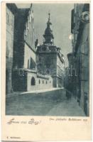 Praha, Prága, Prague - 2 db régi városképes lap, az egyiken a zsidó városháza és zsinagóga / 2 pre-1945 town-view postcards, one of them with the Jewish Town Hall and the Old New Synagogue