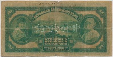 Csehszlovákia 1920. 100K "SPECIMEN (MINTA)" perforációval T:III- 
Czechoslovakia 1920. 10...