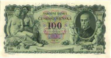 Csehszlovákia 1931. 100K "SPECIMEN (MINTA)" lyukasztással, nyomdai papírráncokkal T:I 
Cz...