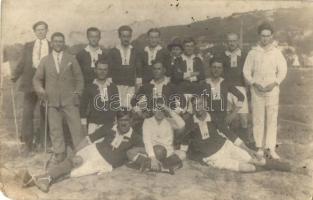 Báta, a bátai football egyesület első mérkőzésének képe, focisták neve a hátoldalon, sport. photo (kis sarokhiány / small corner shortage)