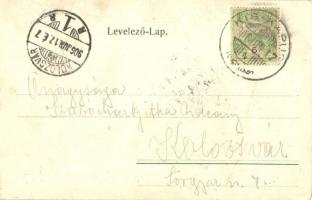 1906 Kiskapus, Kleinkopisch, Copsa Mica; vasútállomás, vasutasok. Kiadja Guggenberger Frigyes / Bahn...