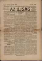 1919 Az Ujság. 1919. okt. 11., XVII. évf. 125. sz. Benne a kor híreivel, a Budapesti Román Katonai Parancsnokság közleményével a kiürített dunántúli területekről, valamint Kóbor Tamás: A zsidókérdéshez III. című cikkével. Románok által cenzúrázott(Censurat: Spida.), 8 p.