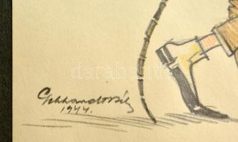 Gebhardt Béla (1901-1990): Főszerkesztő Úr (karikatúra) 1944. Színes ceruza, papír, jelzett, 24×17 c...