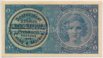 Német Harmadik Birodalom / Cseh-Morva Protektorátus 1939. 1K csehszlovák bankjegy felülbélyegezve T:I  German Third Reich / Protectorate of Bohemia and Moravia 1939. 1 Korun Czechoslovakian banknote with overprint C:UNC Krause 1.b