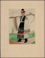 B. Koppány György: Magyar népviseletek 4 db színes rézkarc. Jelzett. 15,5x21,5 cm