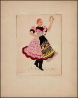 B. Koppány György: Magyar népviseletek 4 db színes rézkarc. Jelzett. 15,5x21,5 cm