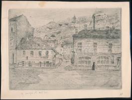 Tikáts Adolf (1872-?): A Rácz fürdő 1905-ben. Rézkarc, papír. Jelzett a dúcon. 24x18 cm