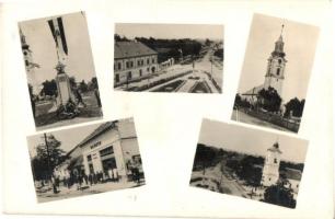 Margitta, Marghita; utcaképek, templomok, Hangya üzlet, országzászló, Sass Béla felvétele / street, churches, cooperative shop, Hungarian flag