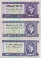 6db-os forint bankjegy tétel, benne 1949. 10Ft, 1962. 100Ft, 1969-1990. 500Ft (3xklf), 1983. 50Ft T:...