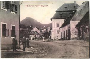 1914 Felsőbánya, Baia Sprie; utcakép, Róth Mihály és Sárody Sándor üzlete. Dacsek Péter kiadása / street, shops