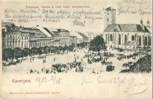 1903 Eperjes, Presov; Fő utca, Római katolikus templom, piac / main street, market, church