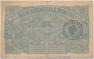 Románia / Német megszállás 1917. 5L rajta román bélyegzés T:III- szakadás
Romania / German occupati...