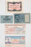 Olaszország 5db-os bankjegy és szükségpénz tétel T:II-III Italy 5pcs of bank and necessity notes C:XF-F