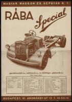 cca 1930-1940 Rába Special. Magyar Waggon és Gépgyár Rt. Bp., Krausz J. és Társa-ny. Magyar nyelvű autós prospektus.