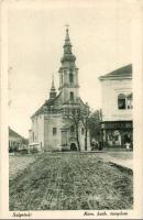 Szigetvár, Római katolikus templom, Deutsch üzlete. Kiadja Karpeles S. (EK)