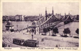 Budapest, Ferenc József híd, villamos Dietzl pezsgő reklámmal (EK)