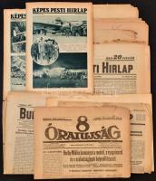 1922-1939 Vegyes újság tétel, 11 db, nagyrészt Budapesti Hírlap, valamint 2 db Képes Pesti Hírlap, 1 db 8 Órai Újság, közte két újság-kivágással. Változó, részben szakadozott állapotban.