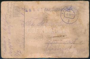 1917 Traubner Adolf (Budaörsről) K. u. k. 4/7 Sappaurkommando fotója a harctéren gázálarcban, piszto...