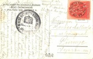 1938 Ipolyság, Sahy; bevonulás, A csehszlovák köztársaság oszlopának ledöntése. Drégelypalánkról írt...