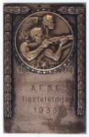 1933. "Á.F.S.E. tiszteletdíja 1933" Br plakett, gravírozva (33x67,5mm) T:2 hátlapon ragasztónyom