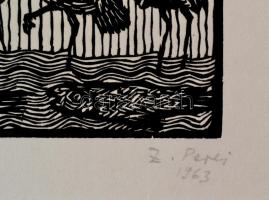 Perei Zoltán (1913-1992): Lovas, fametszet, papír, jelzett, 24×18,5 cm