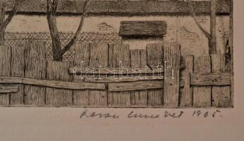 Rovan Rezsébet (?-?): Budaházi bácsinak emlékül, rézkarc, papír, jelzett, 10,5×24 cm