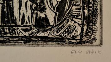 Gacs Gábor (1930- ): Emberekről, rézkarc, papír, jelzett, 17×29,5 cm