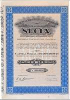 Belgium / Brüsszel 1927. "Société de l'Equateur pour le Commerce l'Industrie et l'Agriculture - SECIA Société Congolaise a Responsabilité Limitée" részvénye 100Fr-ról, szelvényekkel (3x) sorszámkövetők T:I-,II Belgium / Brussels 1927.  "Société de l'Equateur pour le Commerce l'Industrie et l'Agriculture - SECIA Société Congolaise a Responsabilité Limitée" share about 100 Francs with coupons (3x) sequential serials C:AU,XF