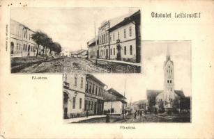 1913 Leibic, Leibitz, Lubica; Fő utca, templom, vendéglő és szálló, Demitter G. kiadása / main street, church, Hotel Adler (EK)