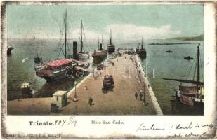 1909 Trieste, Trieszt; Molo San Carlo, ships (worn)