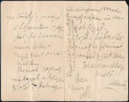 1882 Hegedűs Sándor (1847-1906) közgazdász, miniszter, író saját kézzel írt, kissé zilált levele fel...