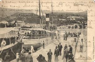 1906 Crikvenica, Cirkvenica; Móló, Velebit egycsavaros tengeri személyszállító gőzhajó / pier, ships (EM)