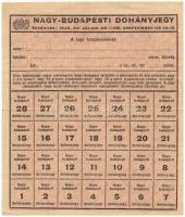 1946. Nagy-Budapesti Dohányjegy vízjeles papíron, kitöltetlen, teljes szelvényívvel T:II