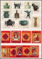 cca 1960-1970 19 db modern kínai gyufacímke, rajta kerámiák és színház motívummal, berakóban.