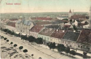 Szatmárnémeti, Szatmár, Satu Mare; Fő utca, Szatmári Bank, Stark H. divatáruháza, Győry üzlete / main street with shops and bank (EK)