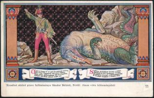cca 1920-1940 János-vitéz motívumos Erzsébet-Pince söröző sör reklámos képeslapja, 10x15 cm.