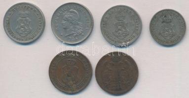 6db-os vegyes külföldi fémpénz tétel, érdekesebb darabokkal, közte Szerbia 1904. 2p Br T:2,2-
6pcs ...