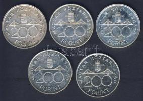 1992-94. 200Ft Ag "MNB" (3x), 200Ft Ag "Deák" (2x) T:BU,2