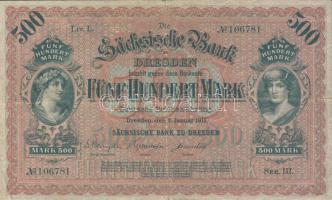 Német Birodalom/Császárság/Szászország 1911. 500M "kézírással" T:III