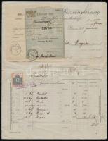 1913 Kassai Kereskedelmi Rt. számlája ráragasztott csekkbefizetési elismervénnyel