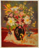 Schéner Mihály (1923-2009): Virágcsendélet. Olaj, farost, jelzett, 50×40 cm