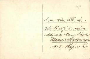 1915 A m. kir. XVI. őrzászlóalj I. századának konyhája Kiskundorozsmán, katonák krumplipucolás közbe...