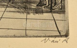 Váci András (1928-1989): Kiszabadult kommunisták. Rézkarc, papír, jelzett, 19×29 cm