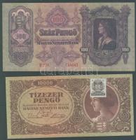 1930-45. 100P T:II+ Csak egyszer hajtva, törve nem! + 1936. 10P T:I + 1945. 100P T:I + 500P T:I + 10...