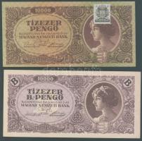 1945. 10.000P bélyeggel + 1946. 10.000B.-pengő T:I