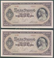 1945. 100P (2x) egymásutáni sorszámokkal, erősen ferde nyomatokkal T:I