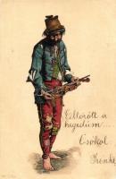 1902 Cigány hegedűs / Gypsy violinist. litho