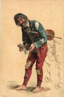 1901 Cigány hegedűs / Gypsy violinist beggar. litho