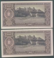 1945. 100P (2x) egymásutáni sorszámokkal, erősen ferde nyomatokkal T:I
